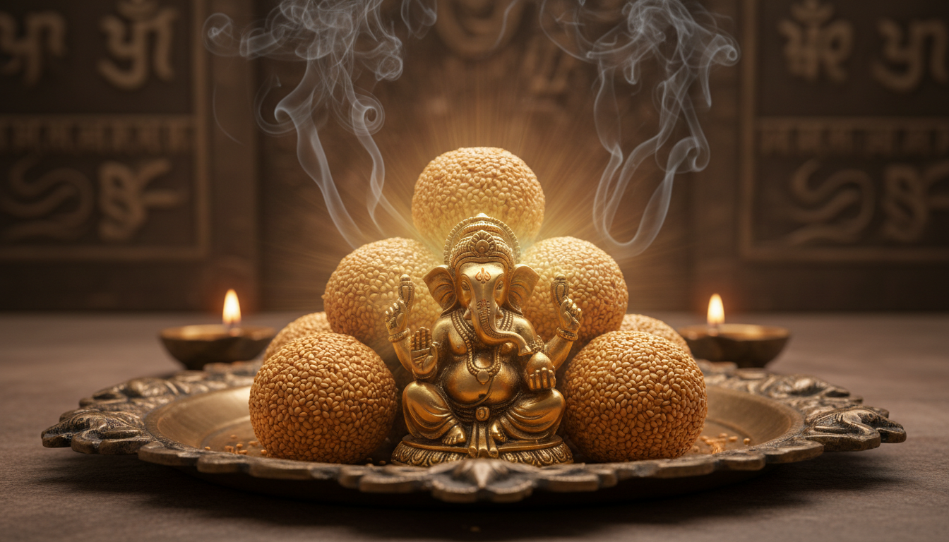 भगवान गणेश को अर्पित पारम्परिक तिल और गुड़ का तिलकुट प्रसाद, संकष्टी चतुर्थी भोग