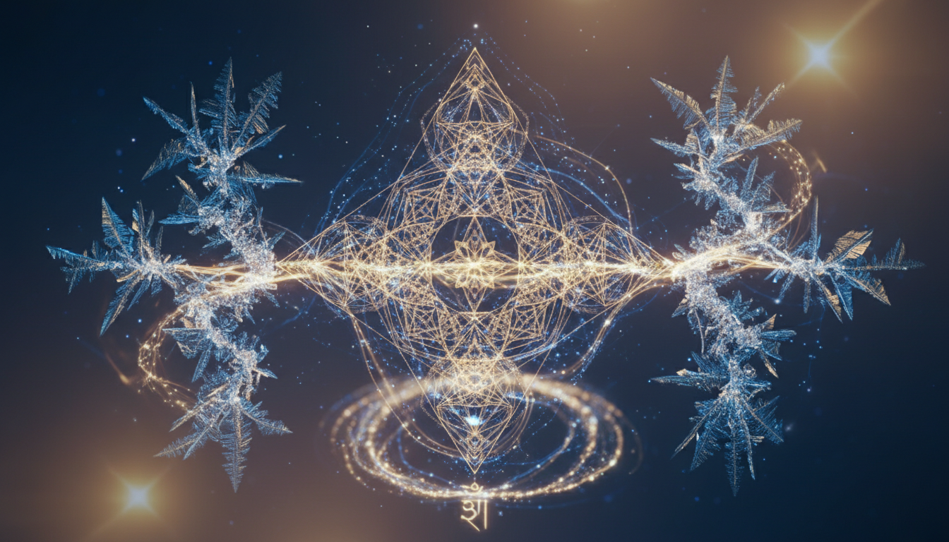 कुम्भ योग के दौरान सूर्य और बृहस्पति के खगोलीय संरेखण का दिव्य चित्रण