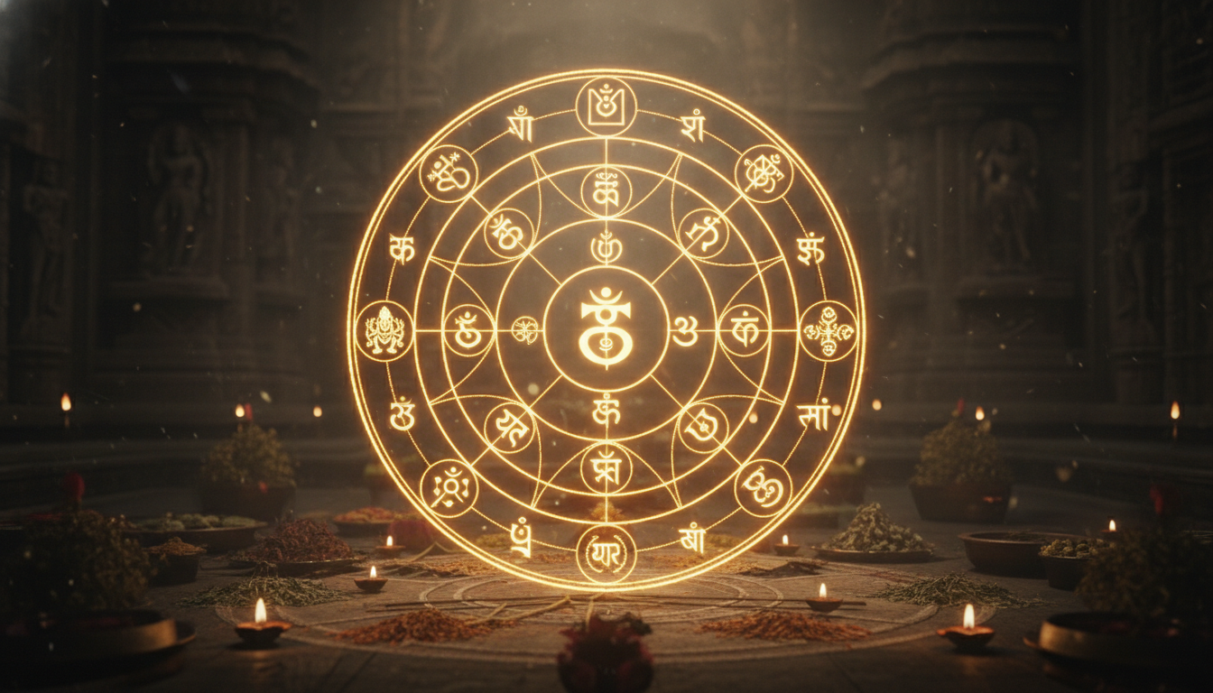 साधना के दौरान सुरक्षा चक्र और ऊर्जा प्रवाह का प्रतीकात्मक चित्रण।